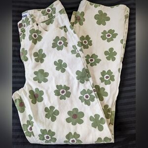 RSQ High Rise Jeans with Green Floral Pattern